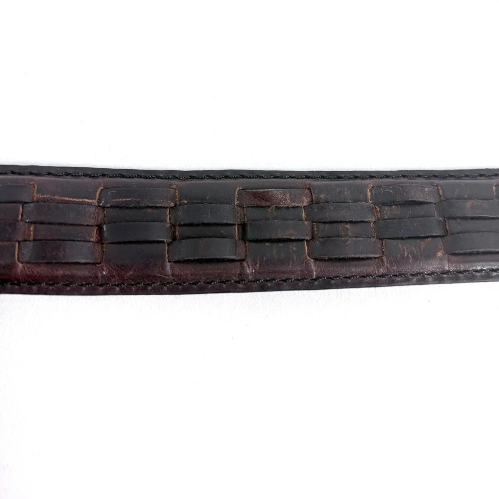 Belt Brown Oil Tanned Cowhide Basketweave Leather Men Sz 32 Western Rodeo